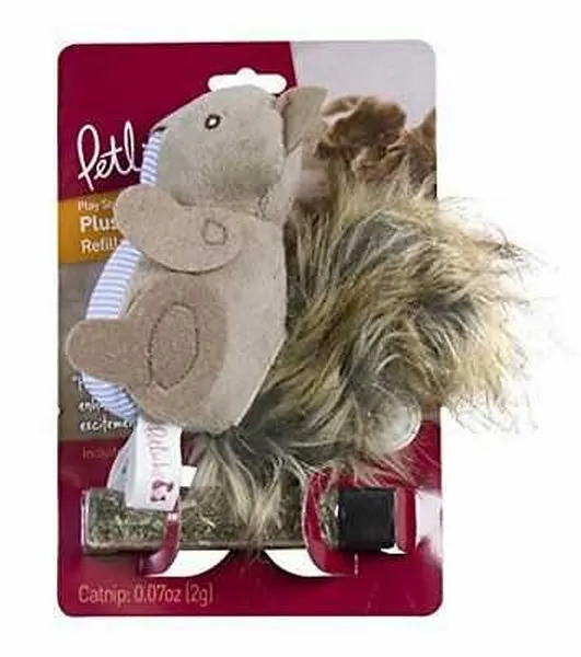 1ea Quaker Petlinks Plush Player Squirrel Refillable Catnip Cat Toy - Toys